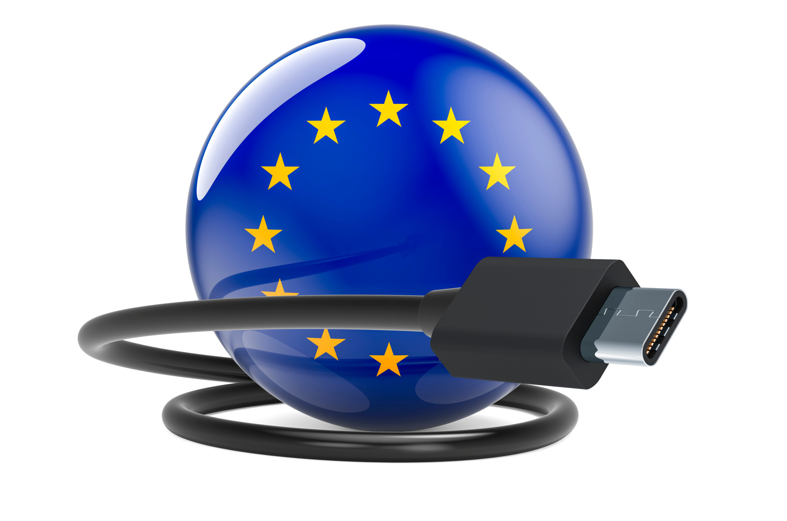 USB-C charging with the European Union flag. 3D rendering